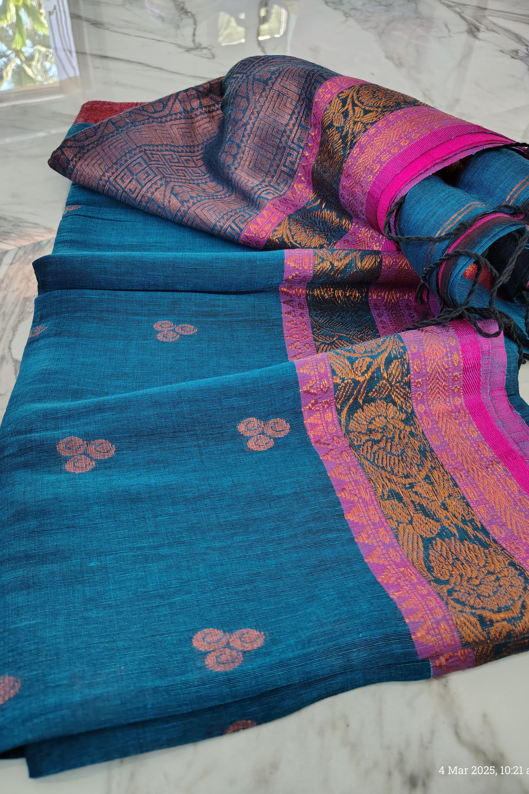 April Roses Cotton Linen Banarasi Saree