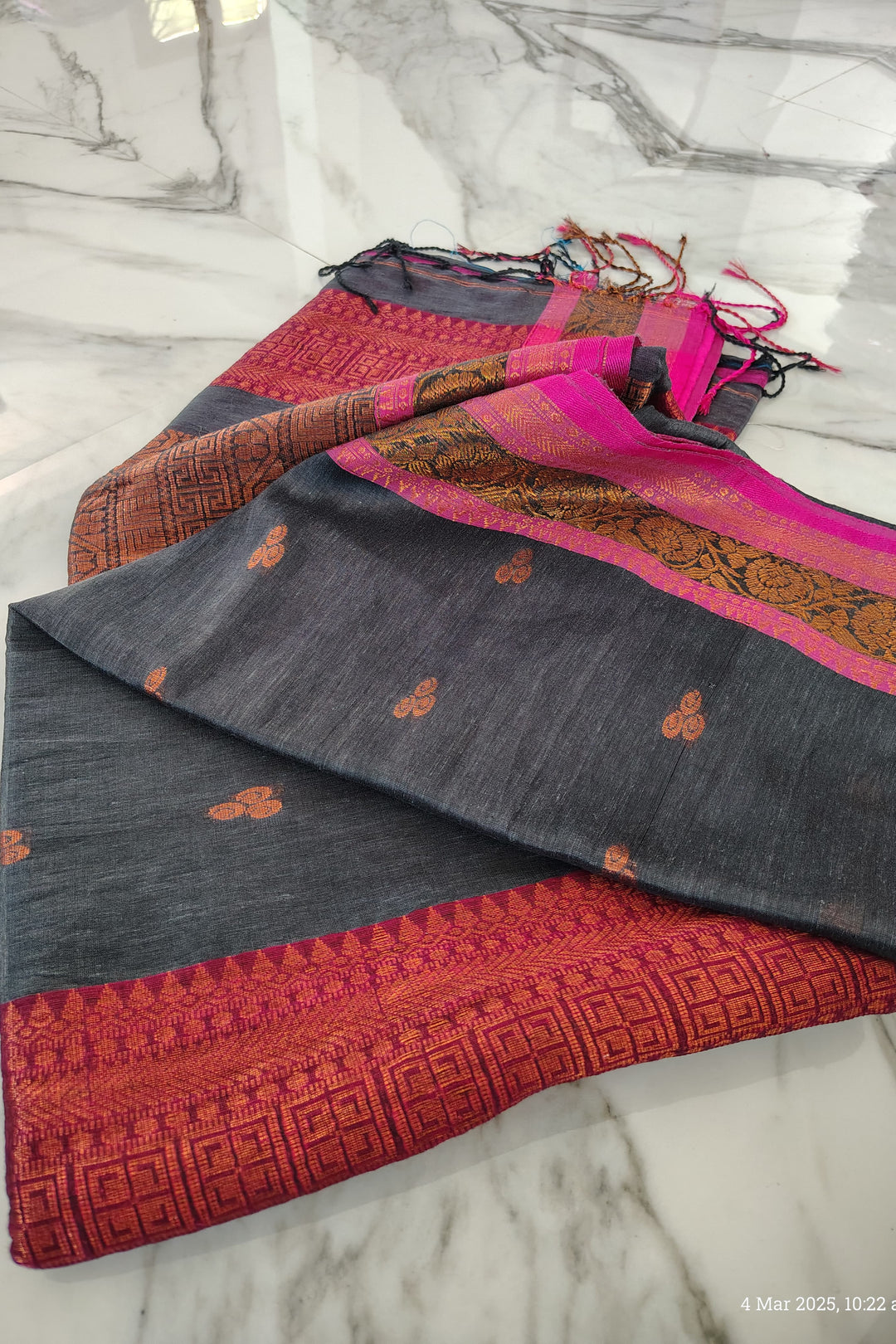 April Roses Cotton Linen Banarasi Saree