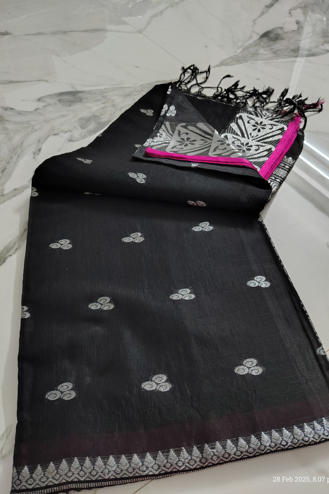April Roses Cotton Linen Banarasi Saree
