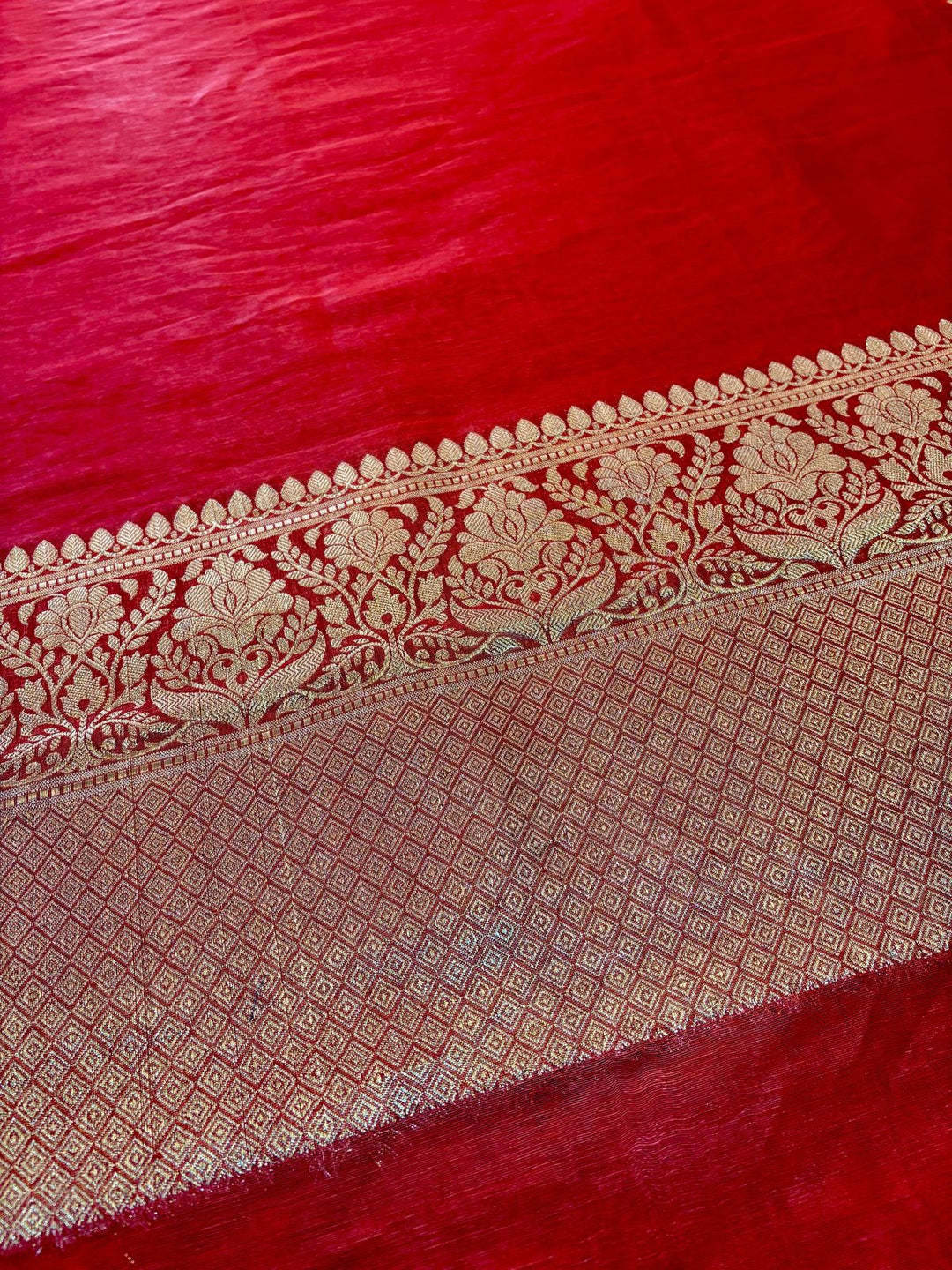 Red Pure Handwoven Silk Linen Banarasi