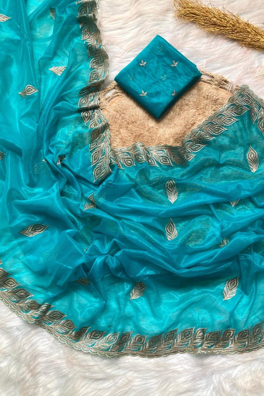 Stings In Shadow Blue Net Saree