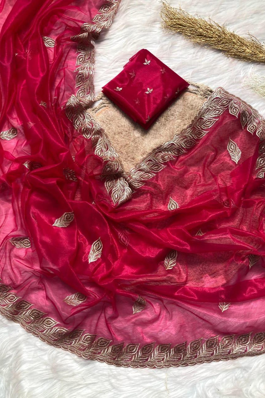 Stings In Shadow Red Net Saree