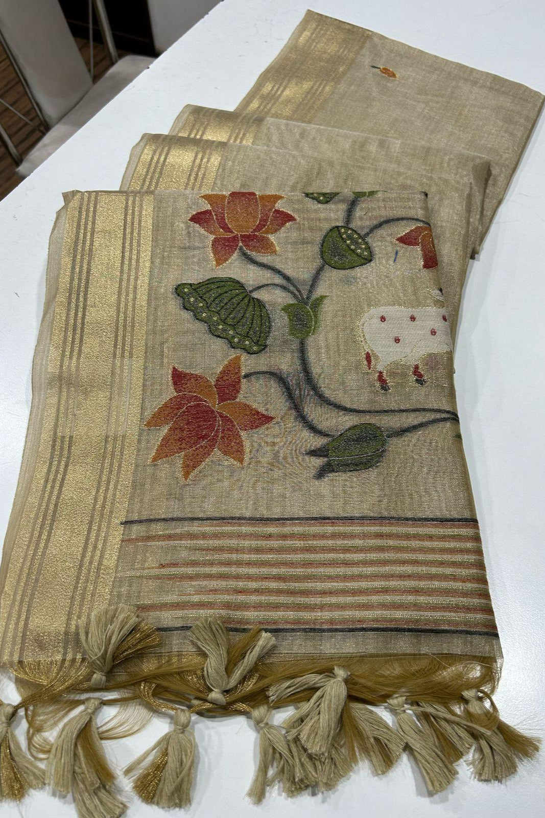 Scenic Routes Tissue Muga Cotton Jamdani Saree