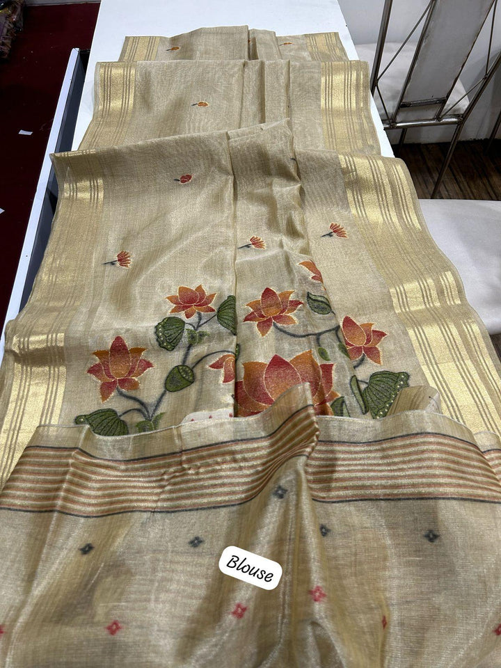 Scenic Routes Tissue Muga Cotton Jamdani Saree