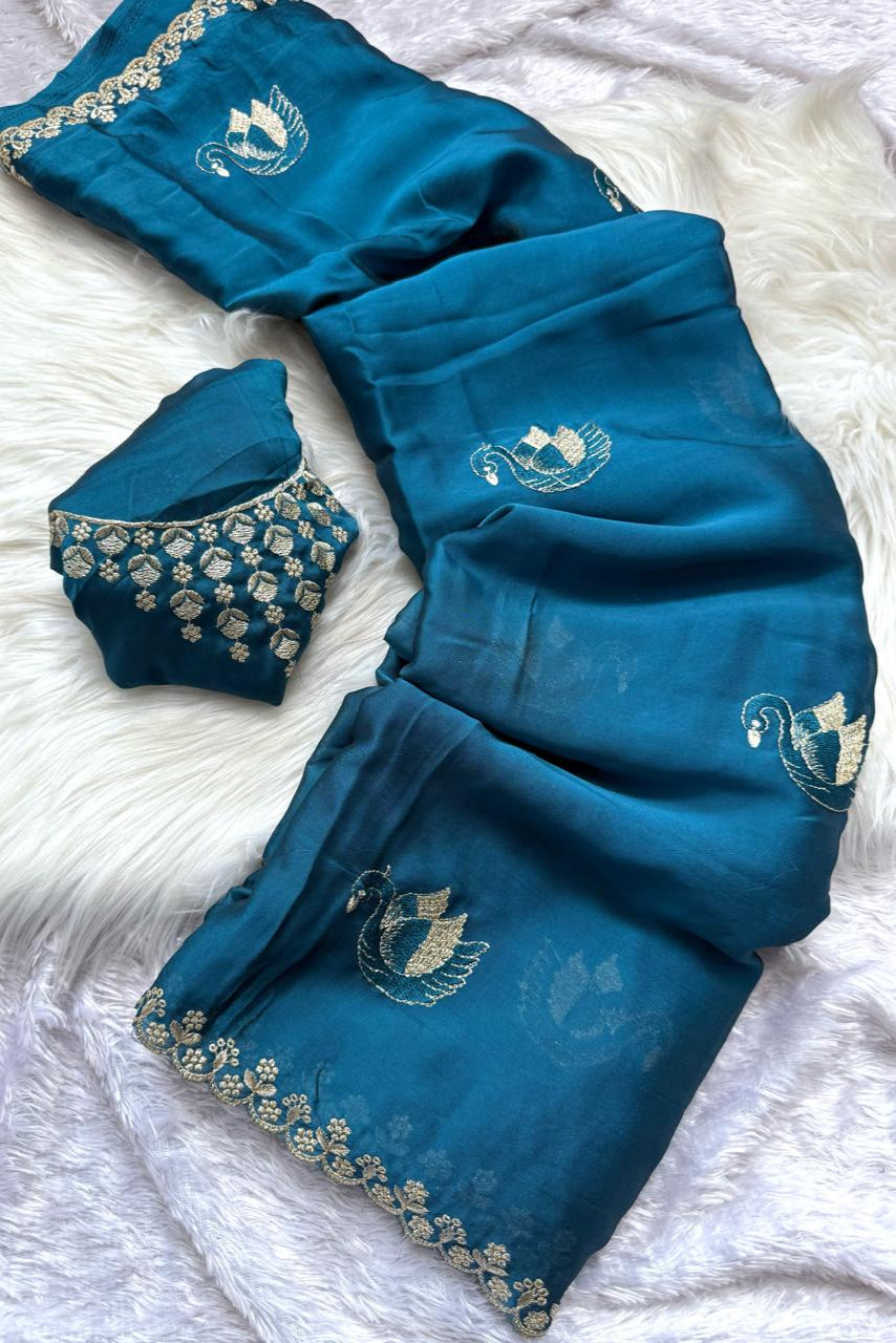 Castle Queen Blue Rangoli Silk Saree