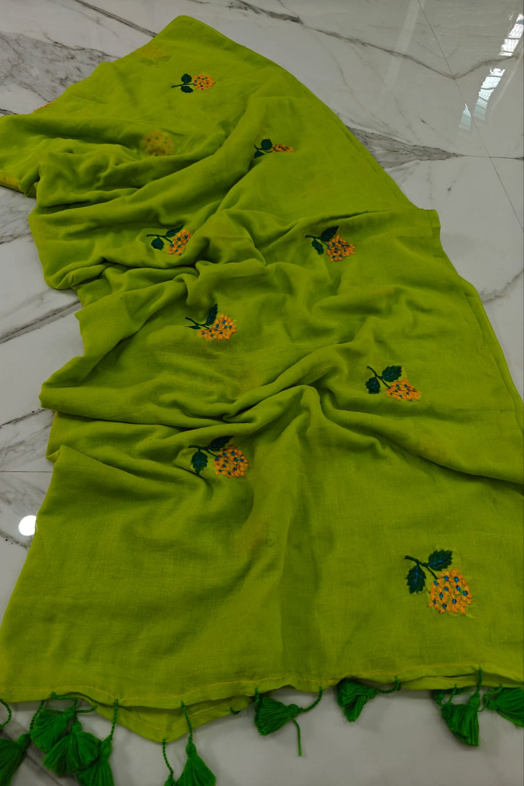 Anaya Mul Cotton Green Saree
