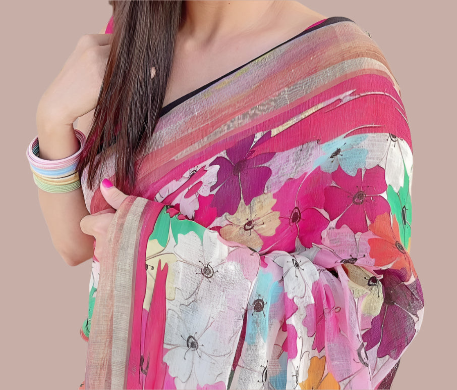 Starry Nights Fancy Linen Saree