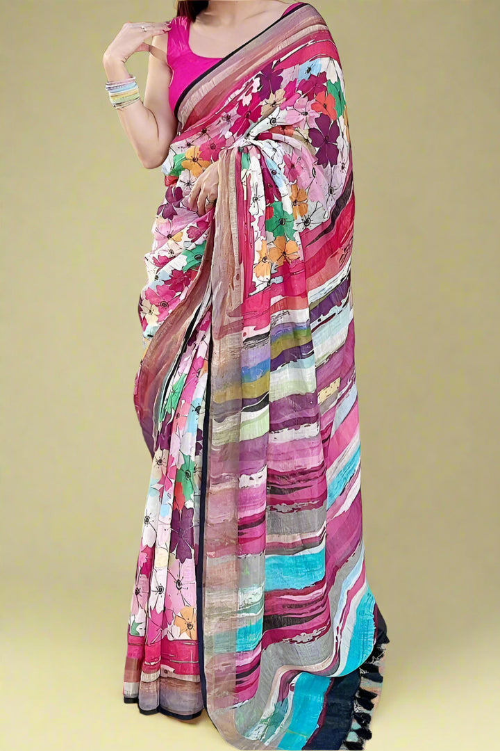 Starry Nights Fancy Linen Saree