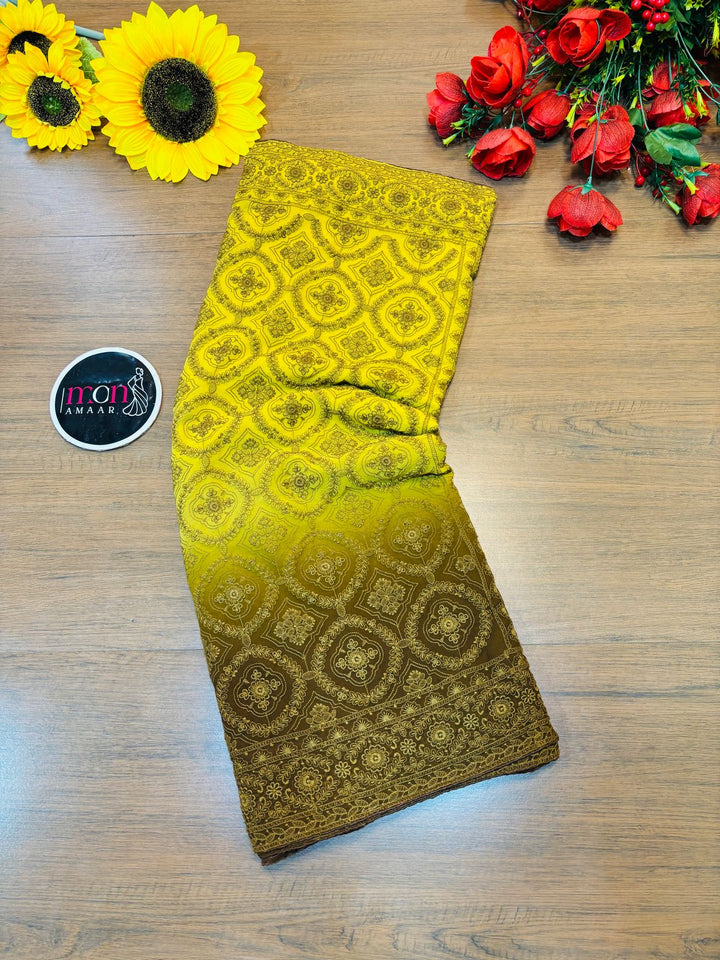 Spill the beans Of Beauty(Embroidery Saree)