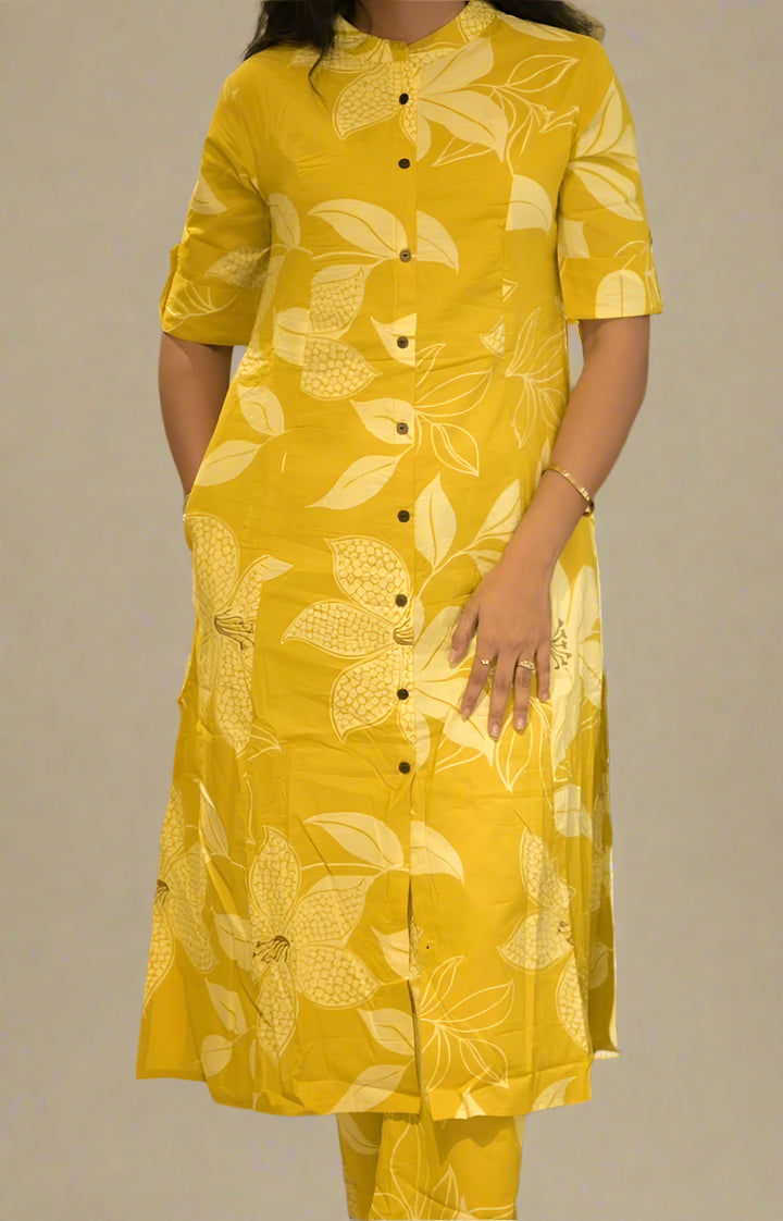 Enthusiastic Yellow Cotton Coord Set