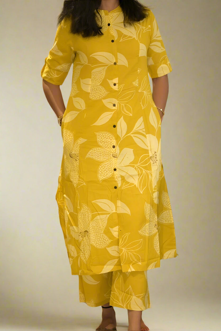 Enthusiastic Yellow Cotton Coord Set