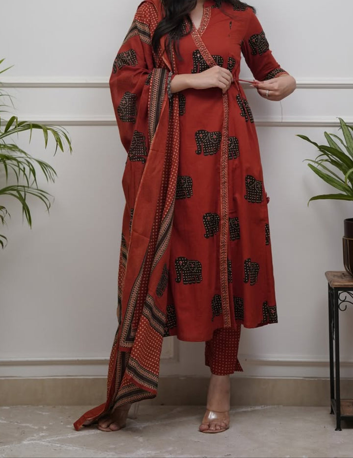 Elephant Print Cotton Kurti Set