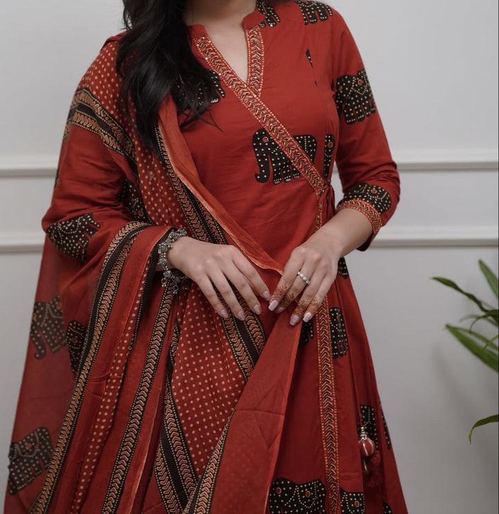 Elephant Print Cotton Kurti Set