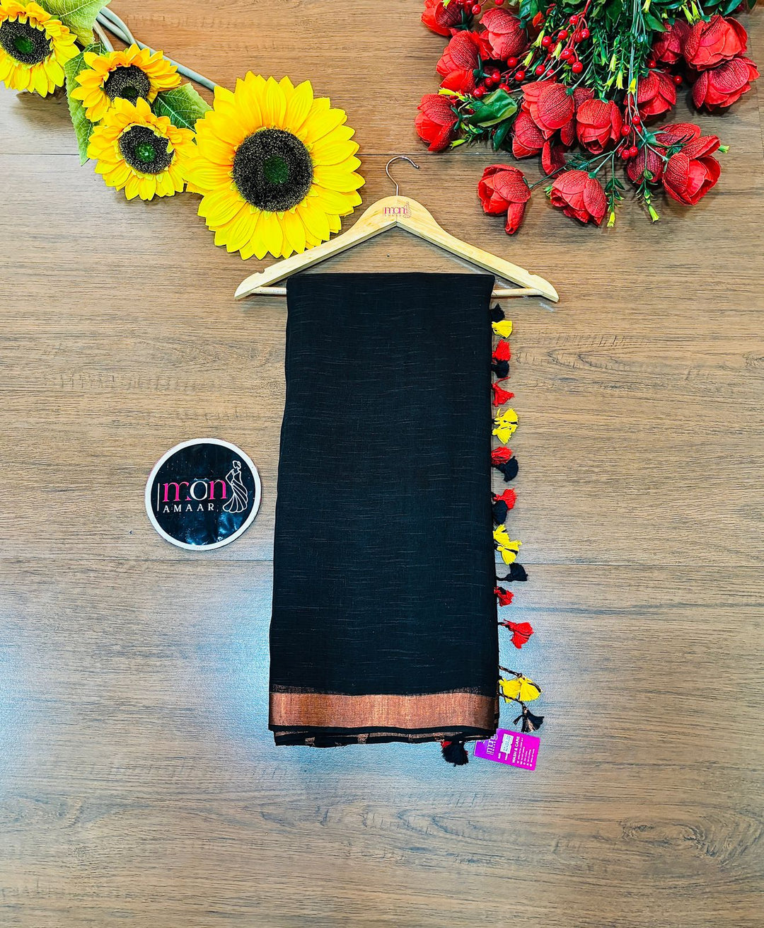 Black Copper Linen Saree