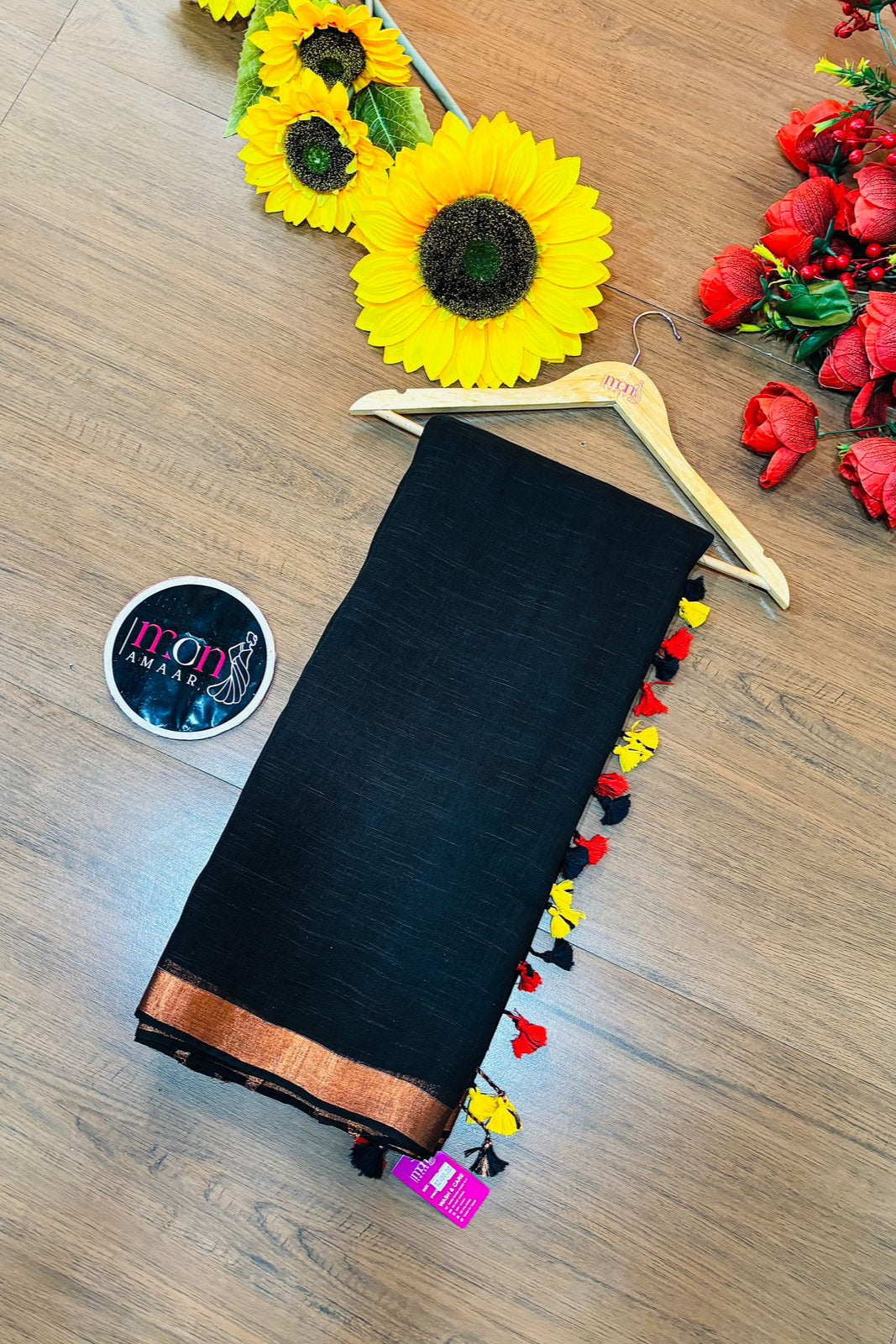 Black Copper Linen Saree