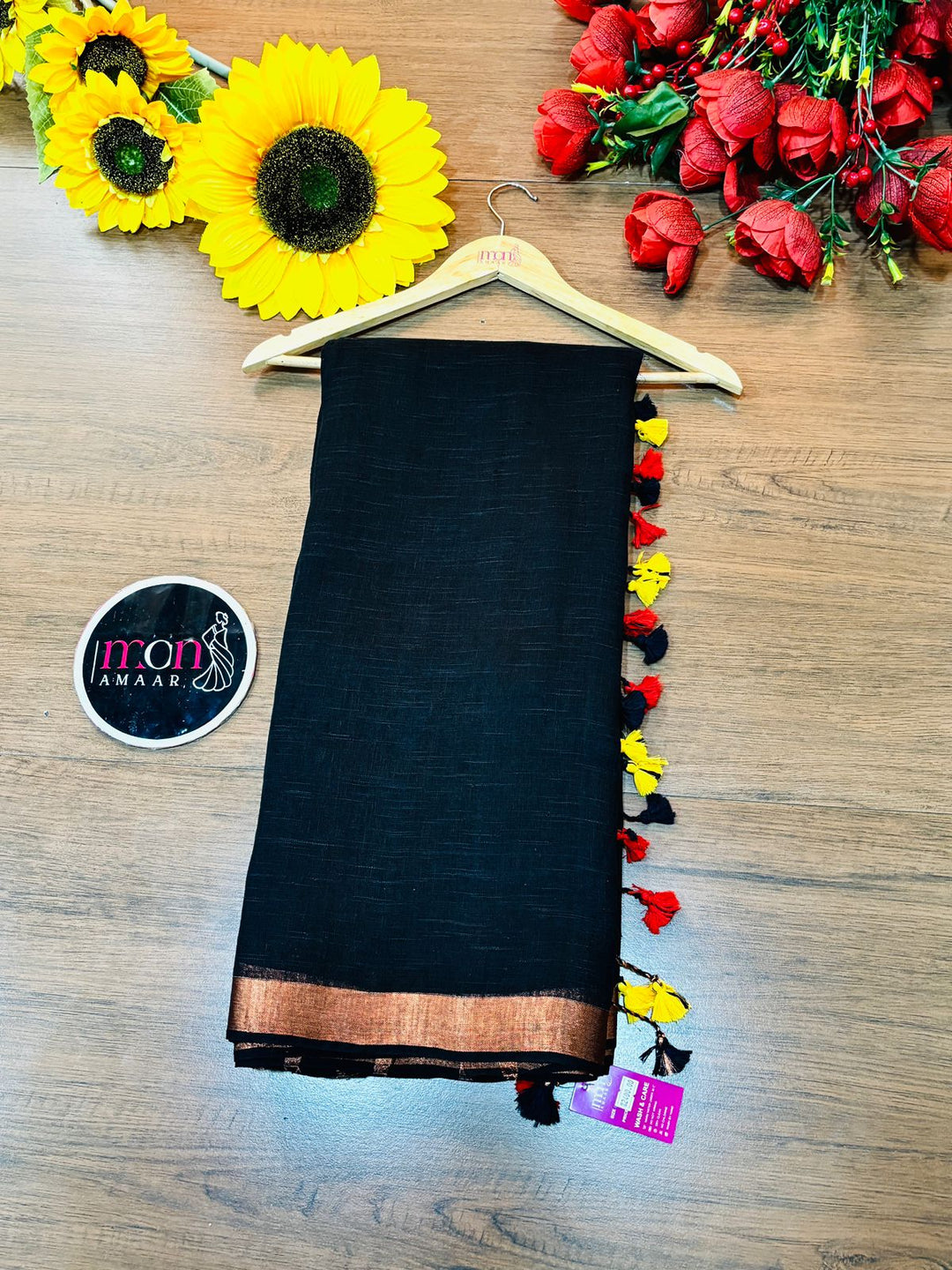Black Copper Linen Saree