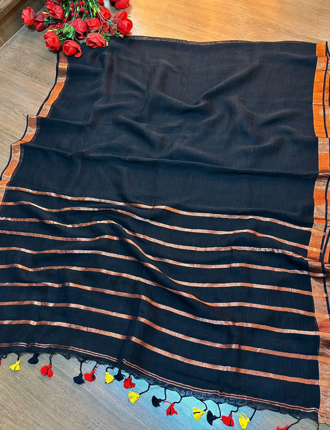 Black Copper Linen Saree