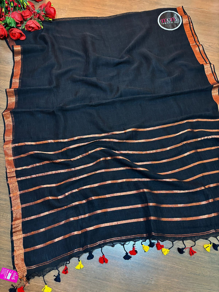 Black Copper Linen Saree