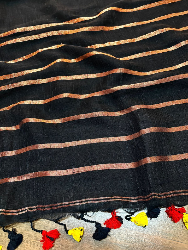 Black Copper Linen Saree