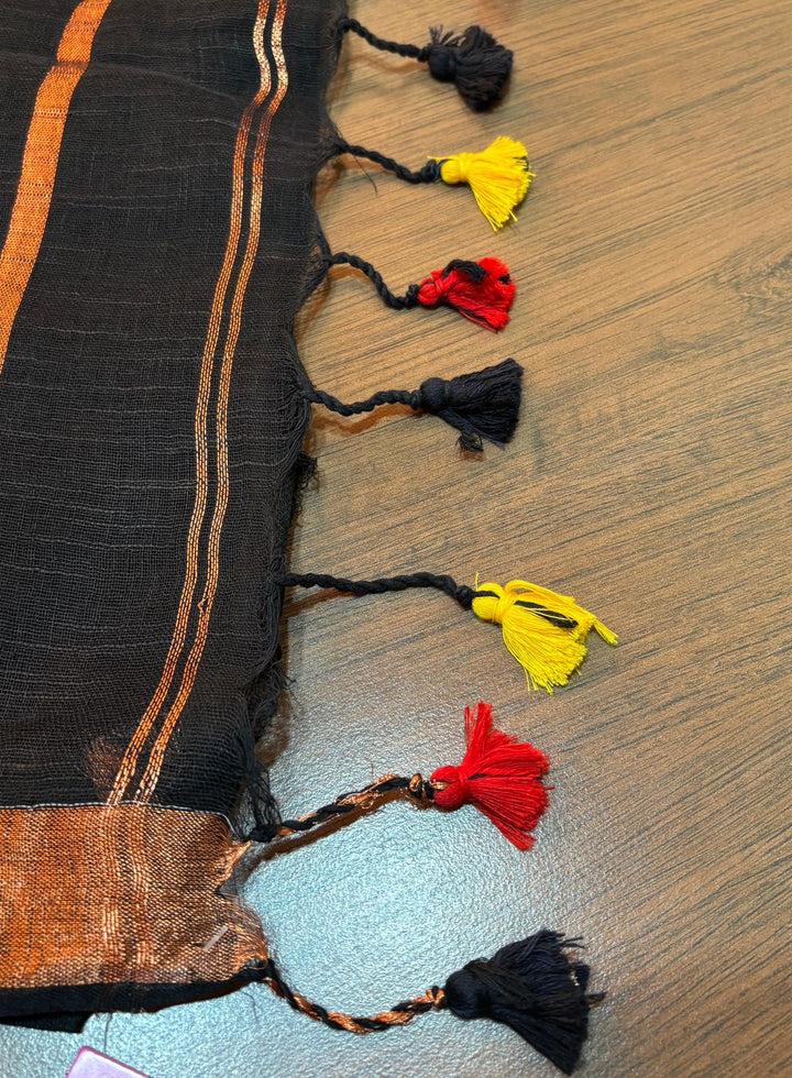 Black Copper Linen Saree