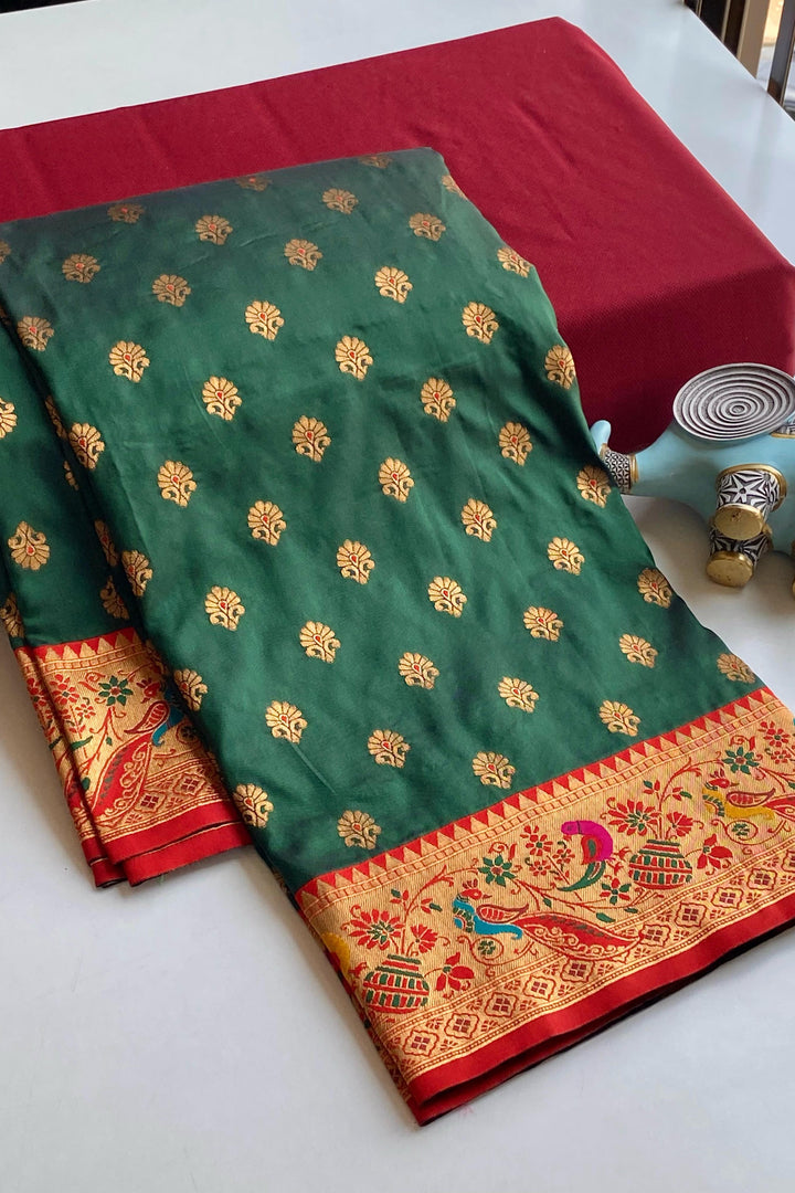 Festival Of Lights Paithani Green Silk Saree
