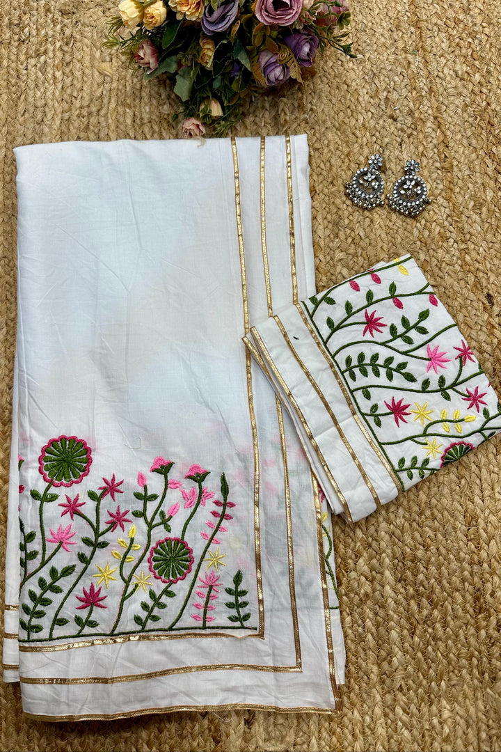 Cool-ish White Cotton Saree