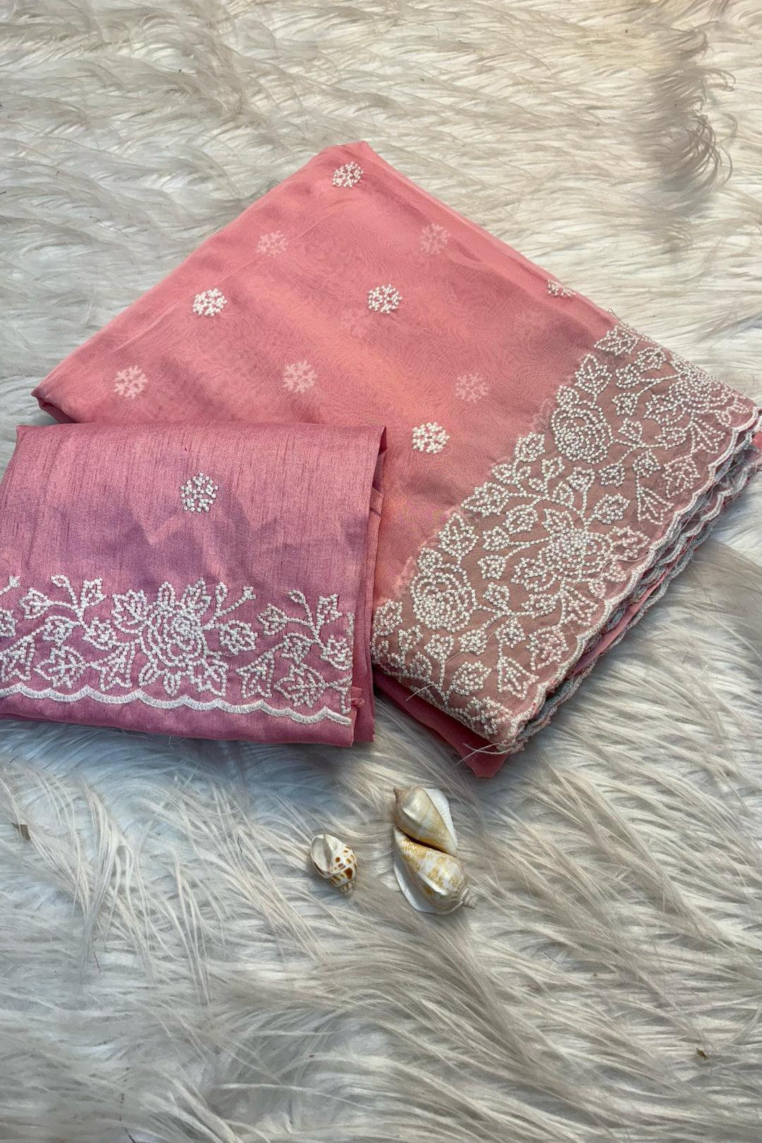 Cloud Swirls Tussar Pink Silk Saree