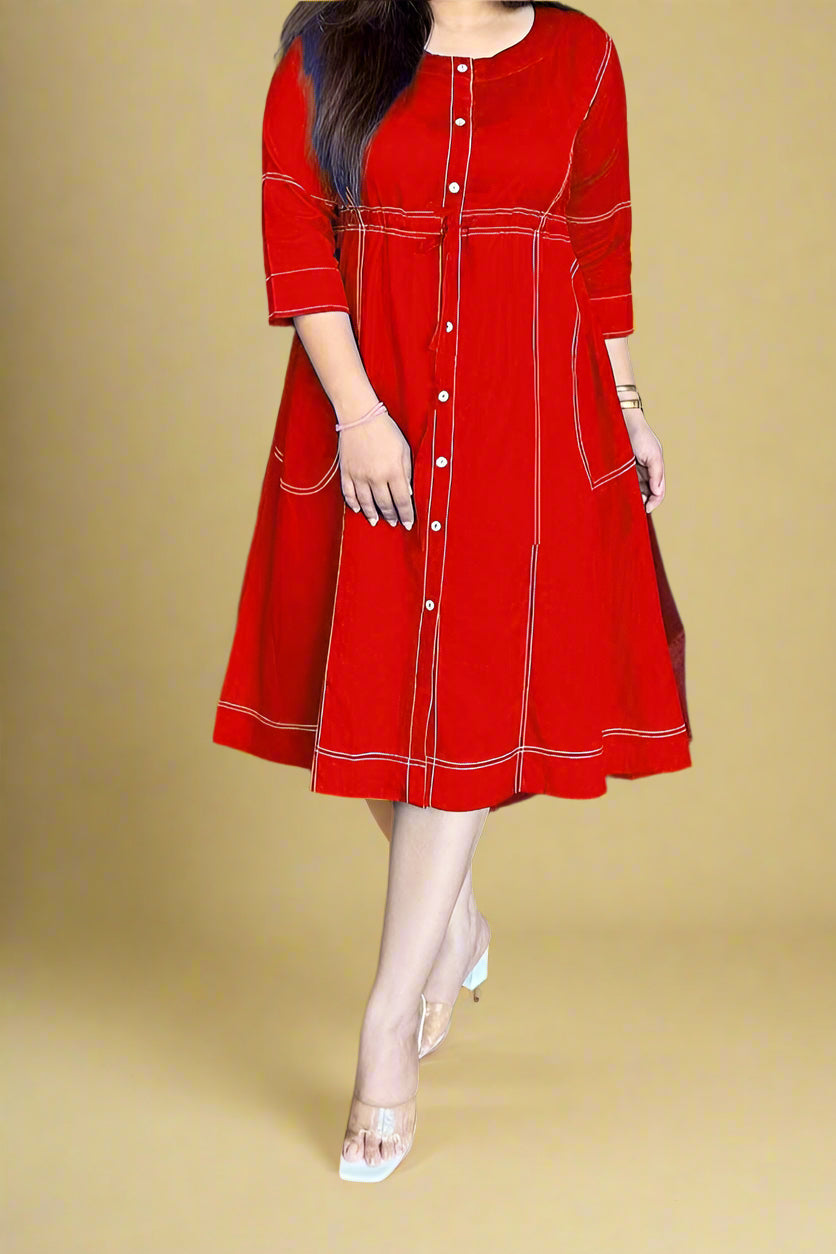 Blazing Art Red Cotton Dress