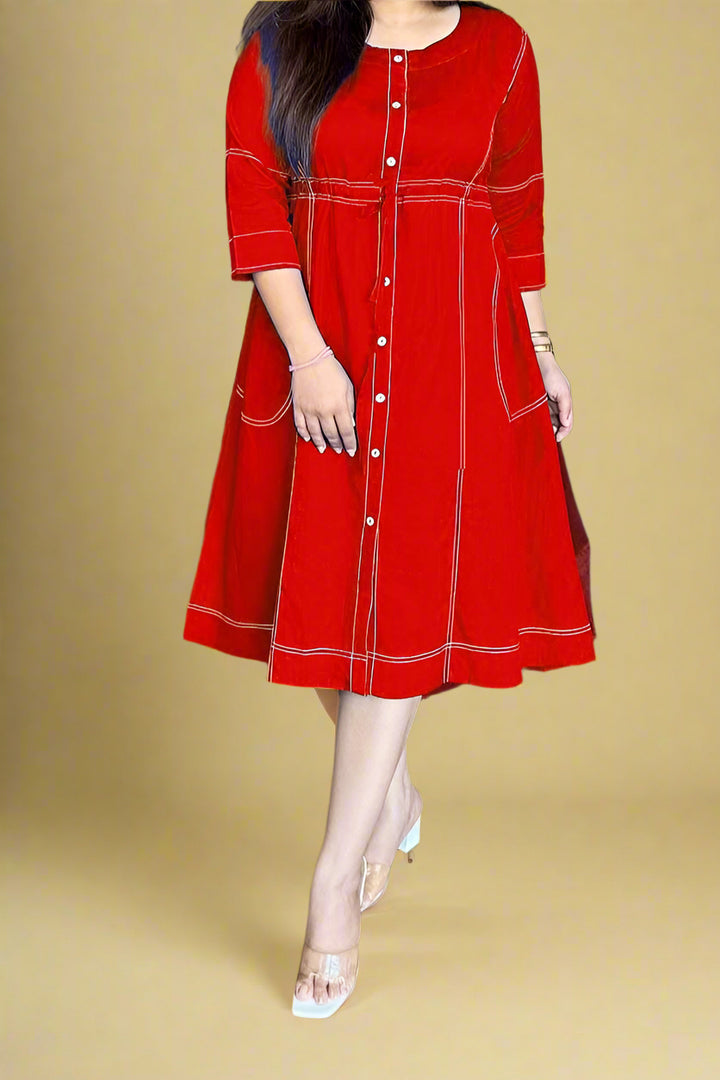 Blazing Art Red Cotton Dress