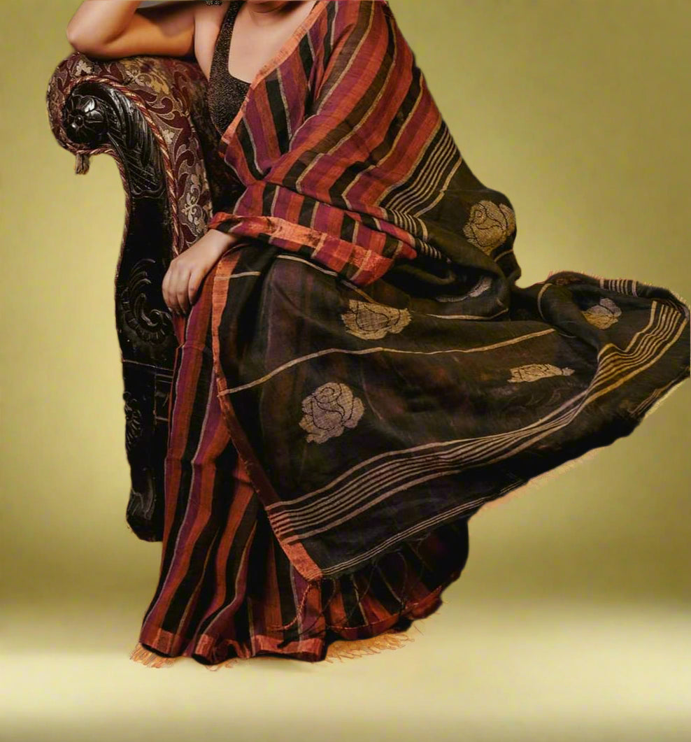 Beauty In Routine linen Banarasi Saree