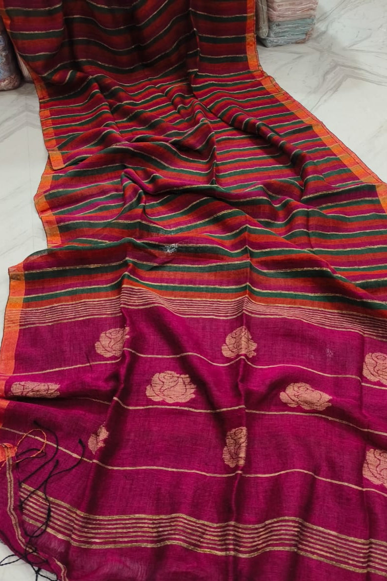 Beauty In Routine linen Banarasi Saree