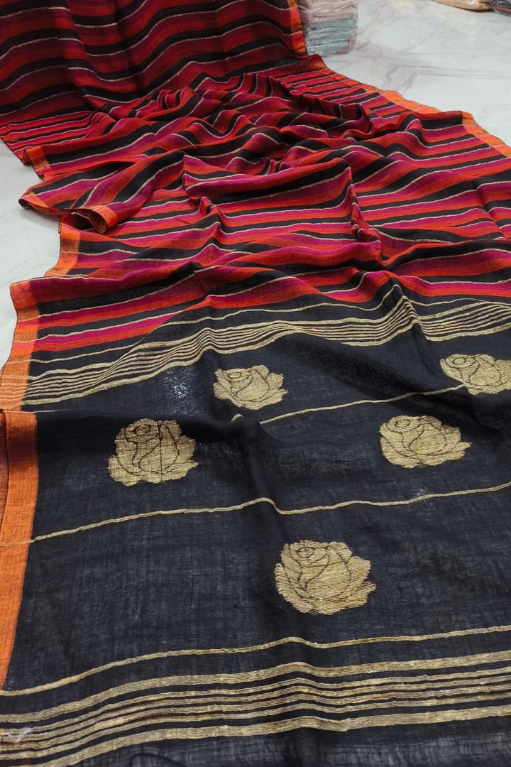 Beauty In Routine linen Banarasi Saree