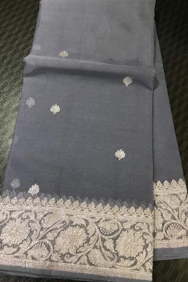 Khaddi Chiffon Banarasi Saree Silver Zari