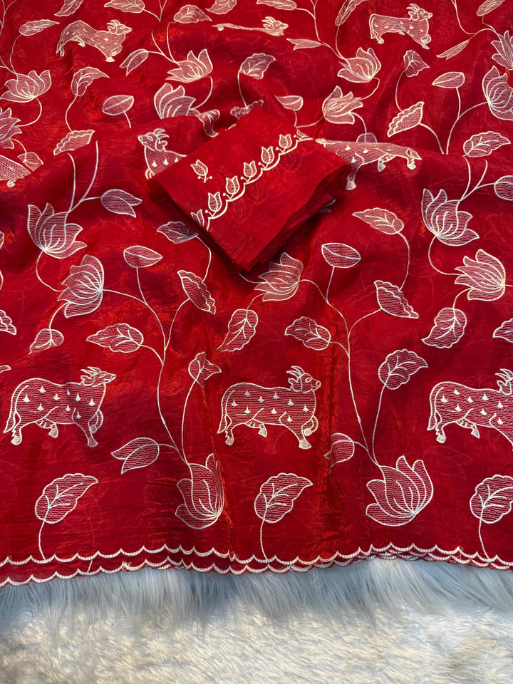 Cherish With Love Crush Red Silk Saree