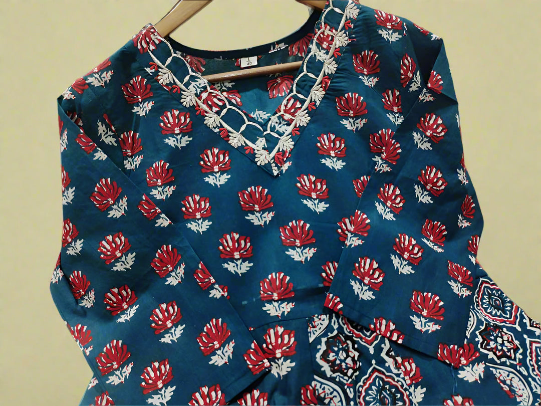 Pretty Damn Cute Ajrakh Cotton Kurti Set
