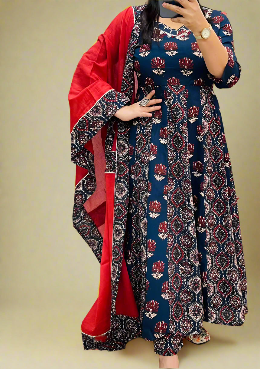 Pretty Damn Cute Ajrakh Cotton Kurti Set
