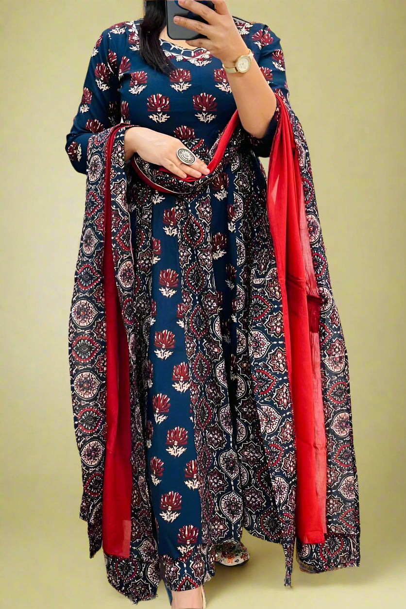 Pretty Damn Cute Ajrakh Cotton Kurti Set