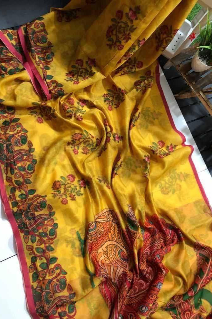 Special Kalamkari Fancy Linen Saree