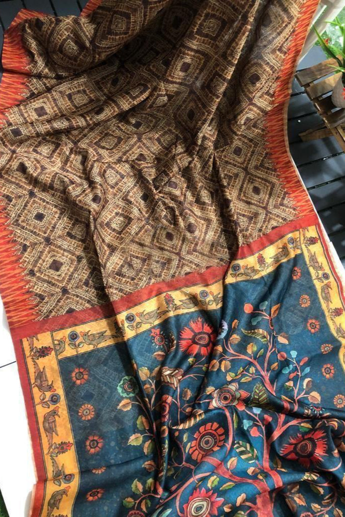 Special Kalamkari Fancy Linen Saree