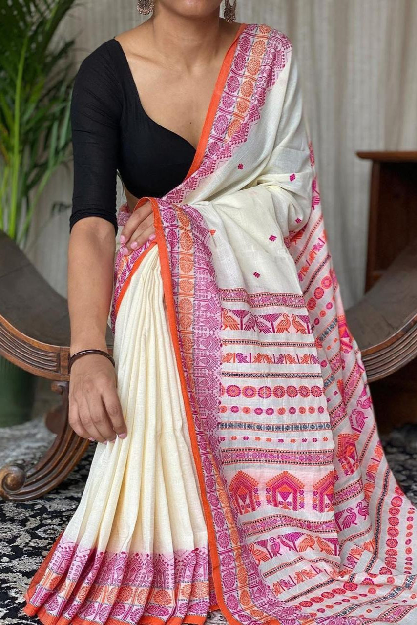 Assam Khadi Jamdani Cotton Saree