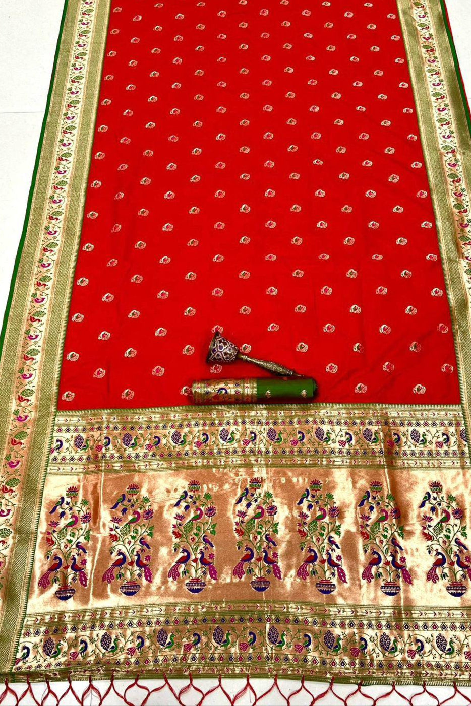 From River Roots Kanchivaram Paithani Red Silk Saree