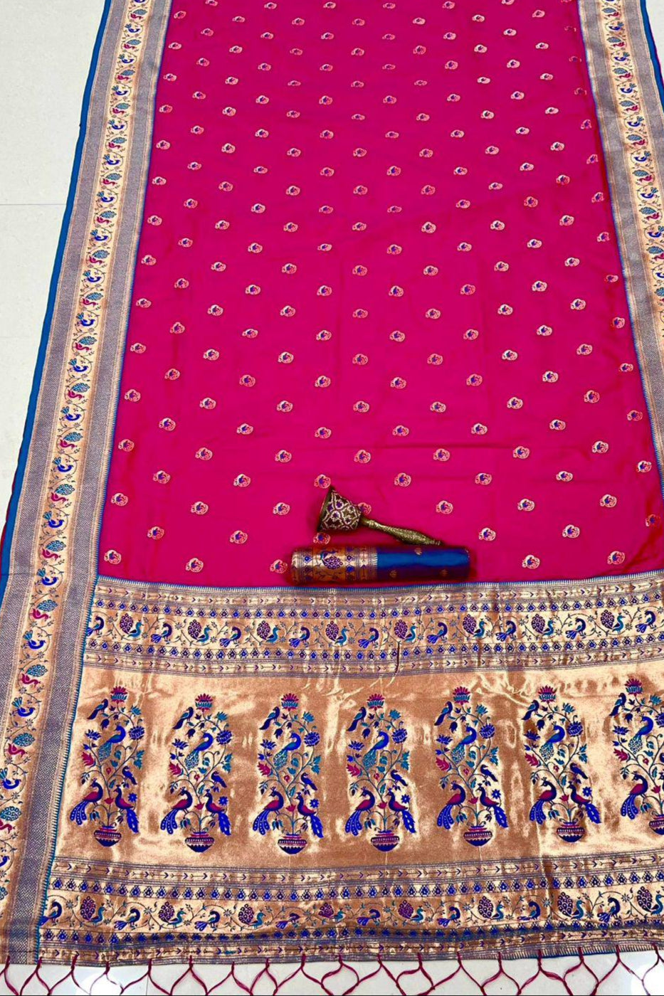 From River Roots Kanchivaram Paithani Pink Silk Saree