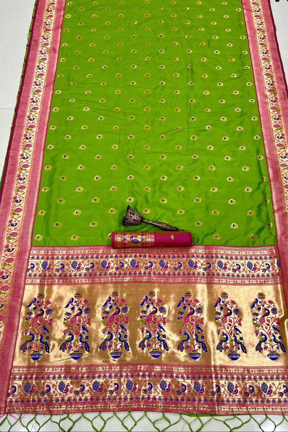 From River Roots Kanchivaram Paithani Green Silk Saree