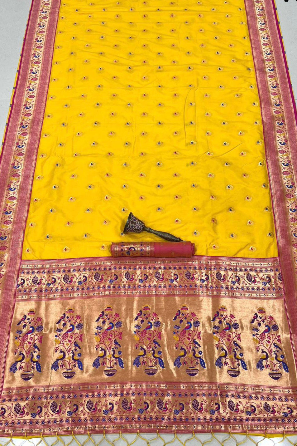 From River Roots Kanchivaram Paithani Yellow Silk Saree