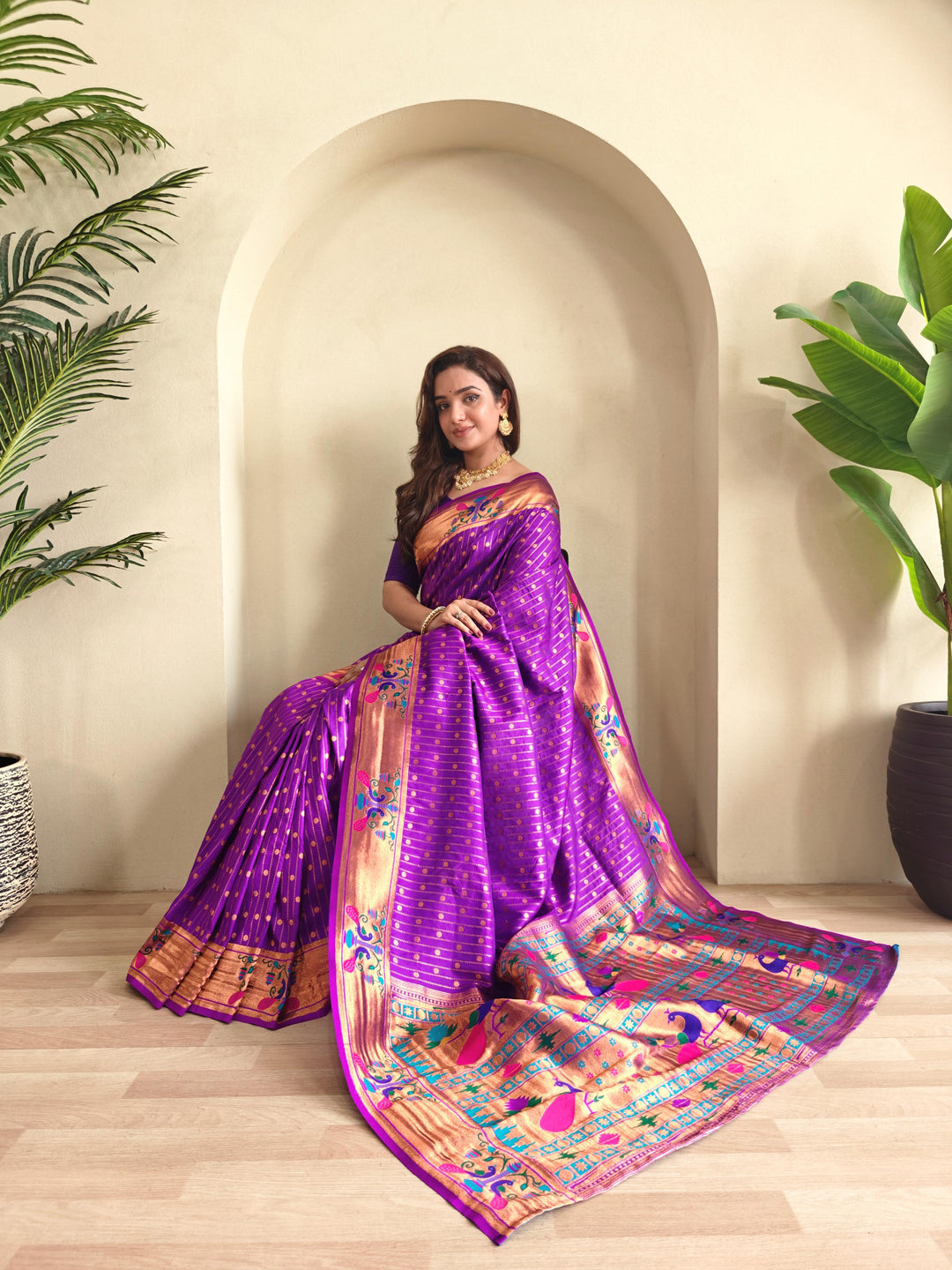 Autumn Leaves Paithani Silk Saree