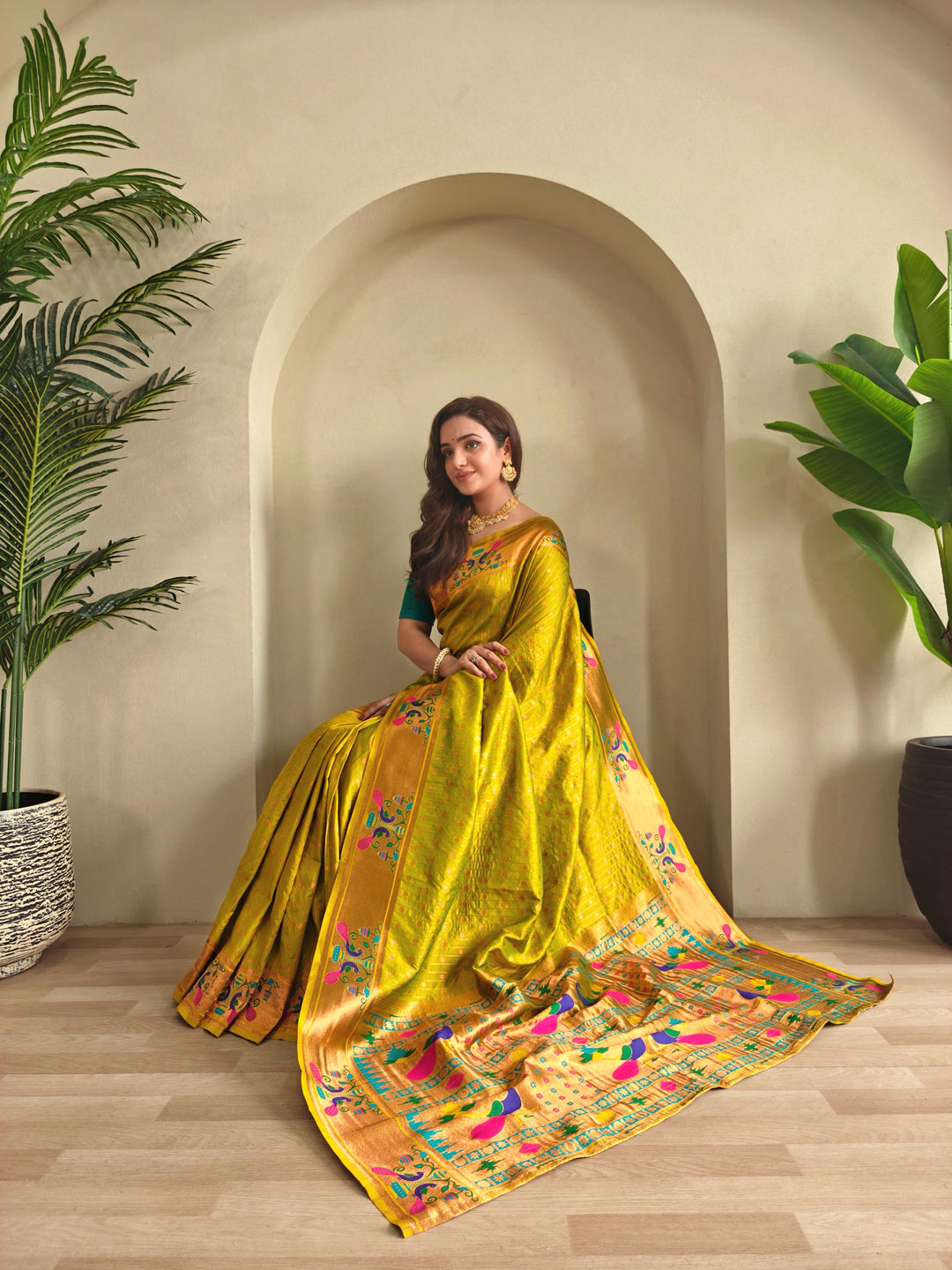 Autumn Leaves Paithani Silk Saree