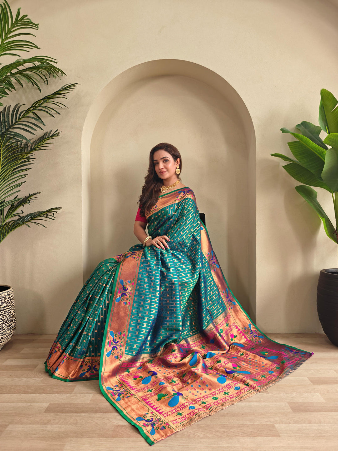 Autumn Leaves Paithani Silk Saree