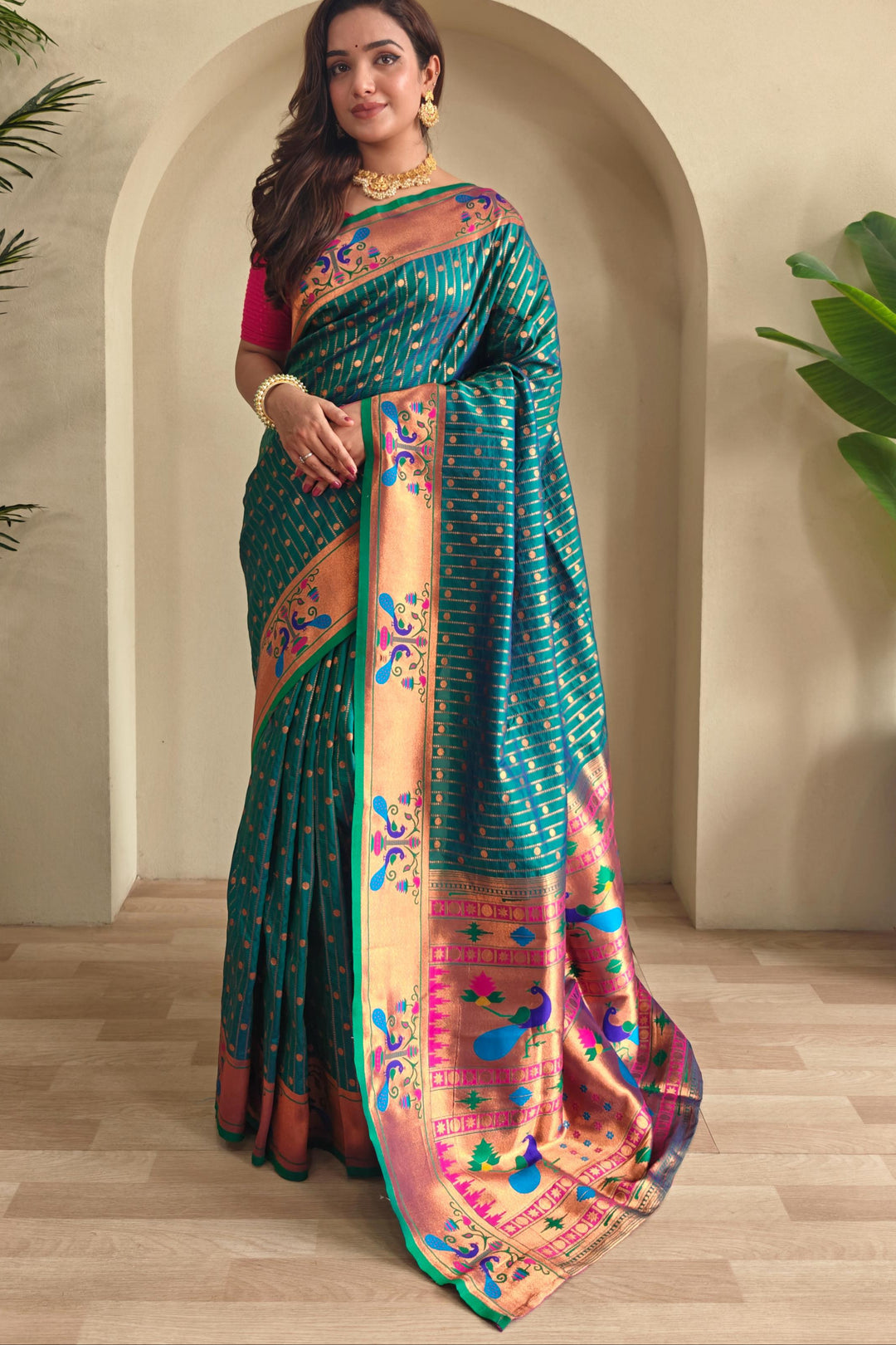 Autumn Leaves Paithani Silk Saree
