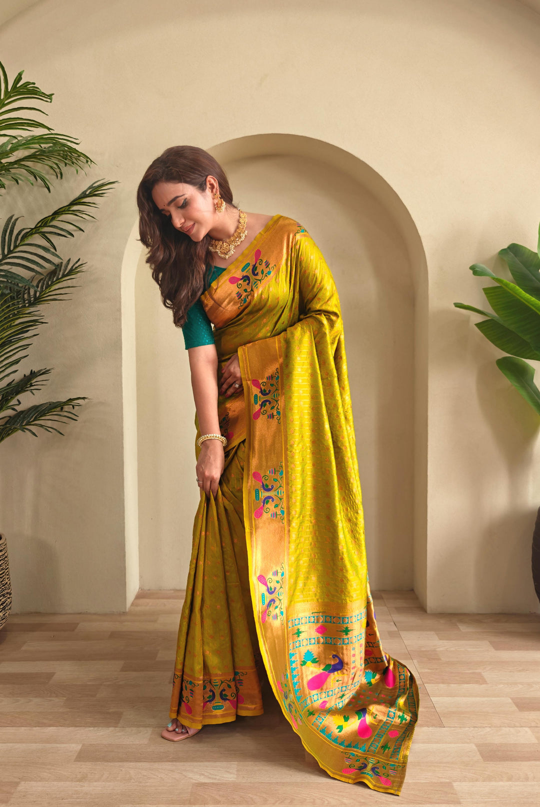 Autumn Leaves Paithani Silk Saree