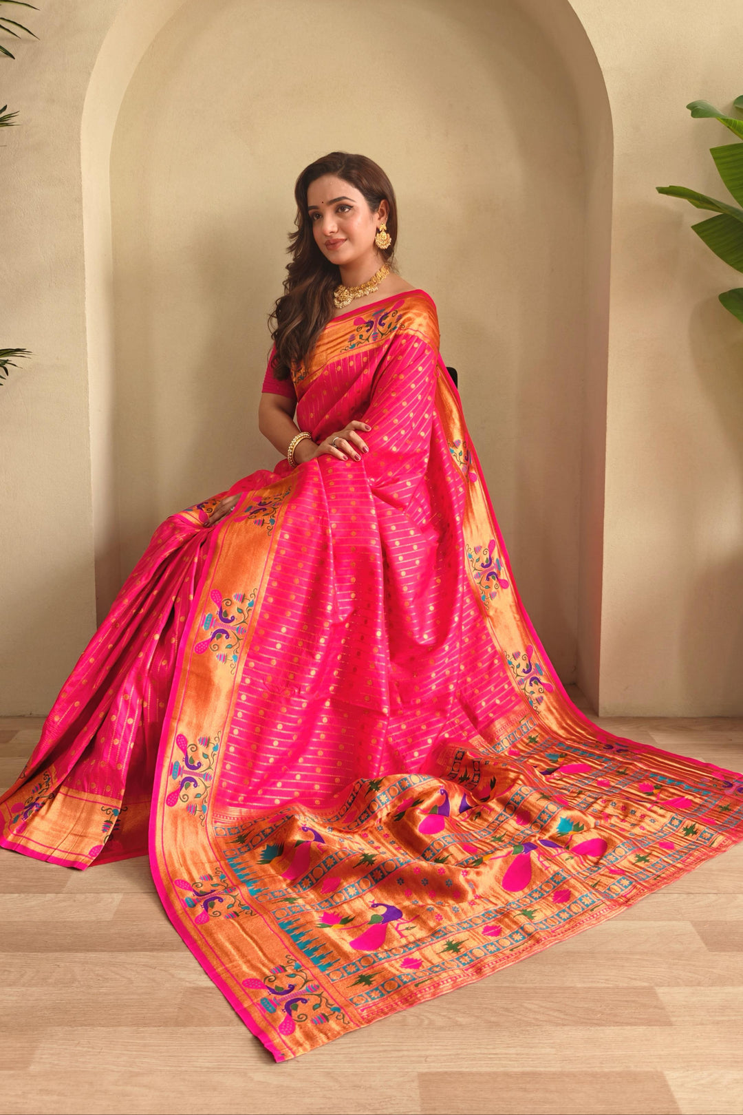 Autumn Leaves Paithani Silk Saree